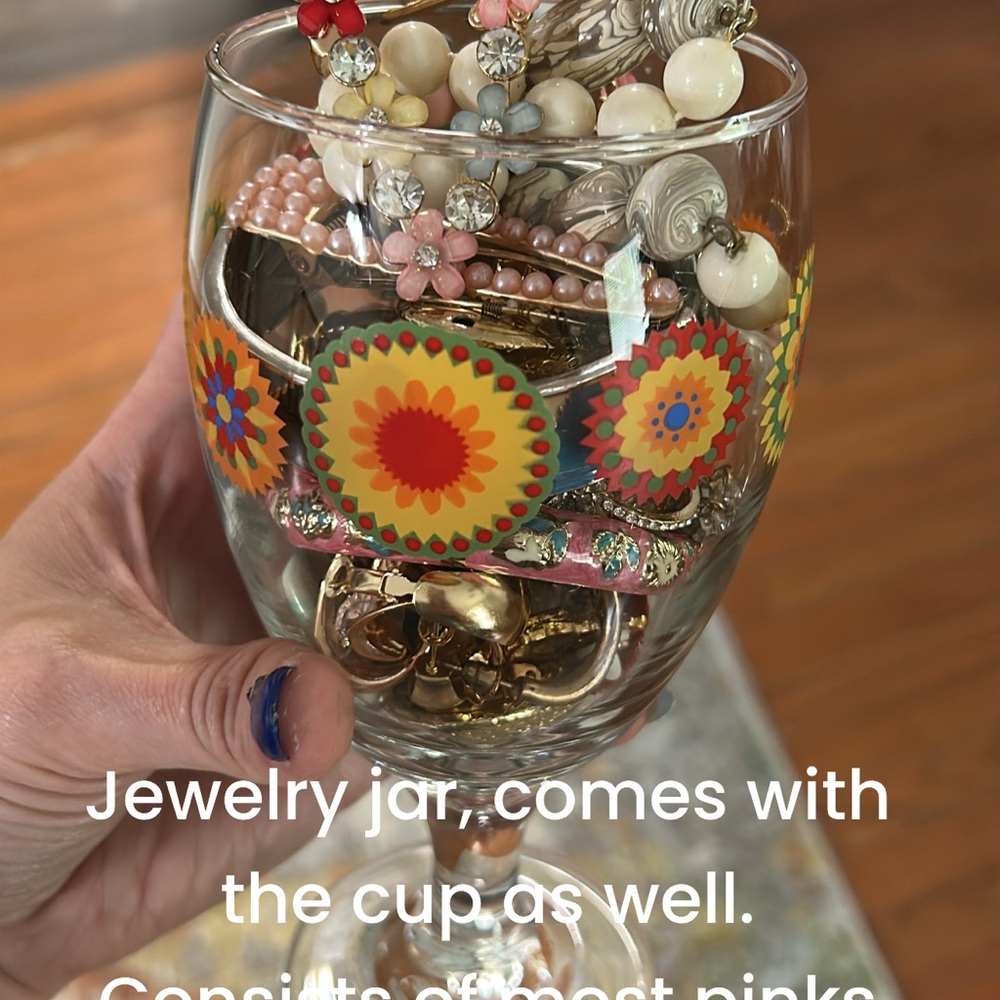 Floral Jewelry Jar with Cup